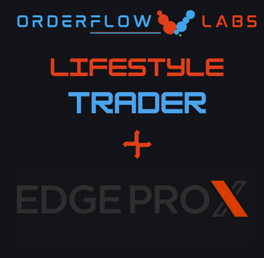 Promo card pairing OrderFlow Labs Lifestyle Trader with the EdgeProX trading platform on black